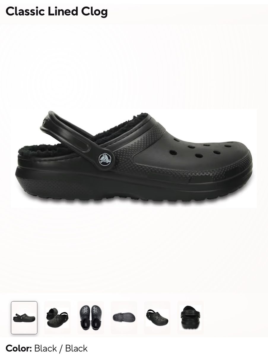 Crocs Classic Lined Clog Black Men's 6 / Women's 8 Warm Fleece Slippers