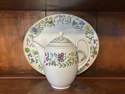 Royal Worcester Fine Porcelain Teapot & Platter - Floral, Made in England