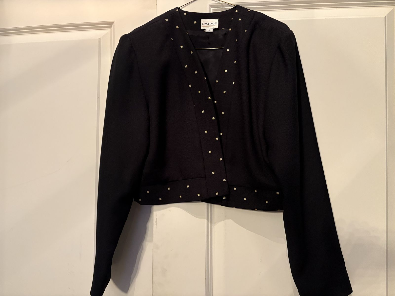 Black Datiani Crop Jacket Square Rhinestones Sz 8