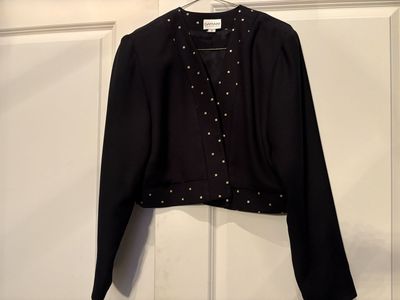 Black Datiani Crop Jacket Square Rhinestones Sz 8
