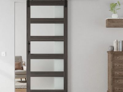 Brand new! 36x84 Paneled Wood Barn Door Frosted Glass with hardware kit BLACK