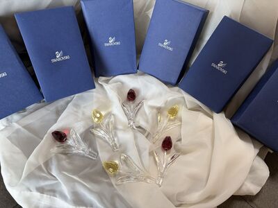 3 1/2 Inch Swarovski Crystal Tulips – 6 Total (Red & Yellow) – Original Boxes