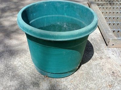 Plastic plant pot. 13" x 11" tall. green.