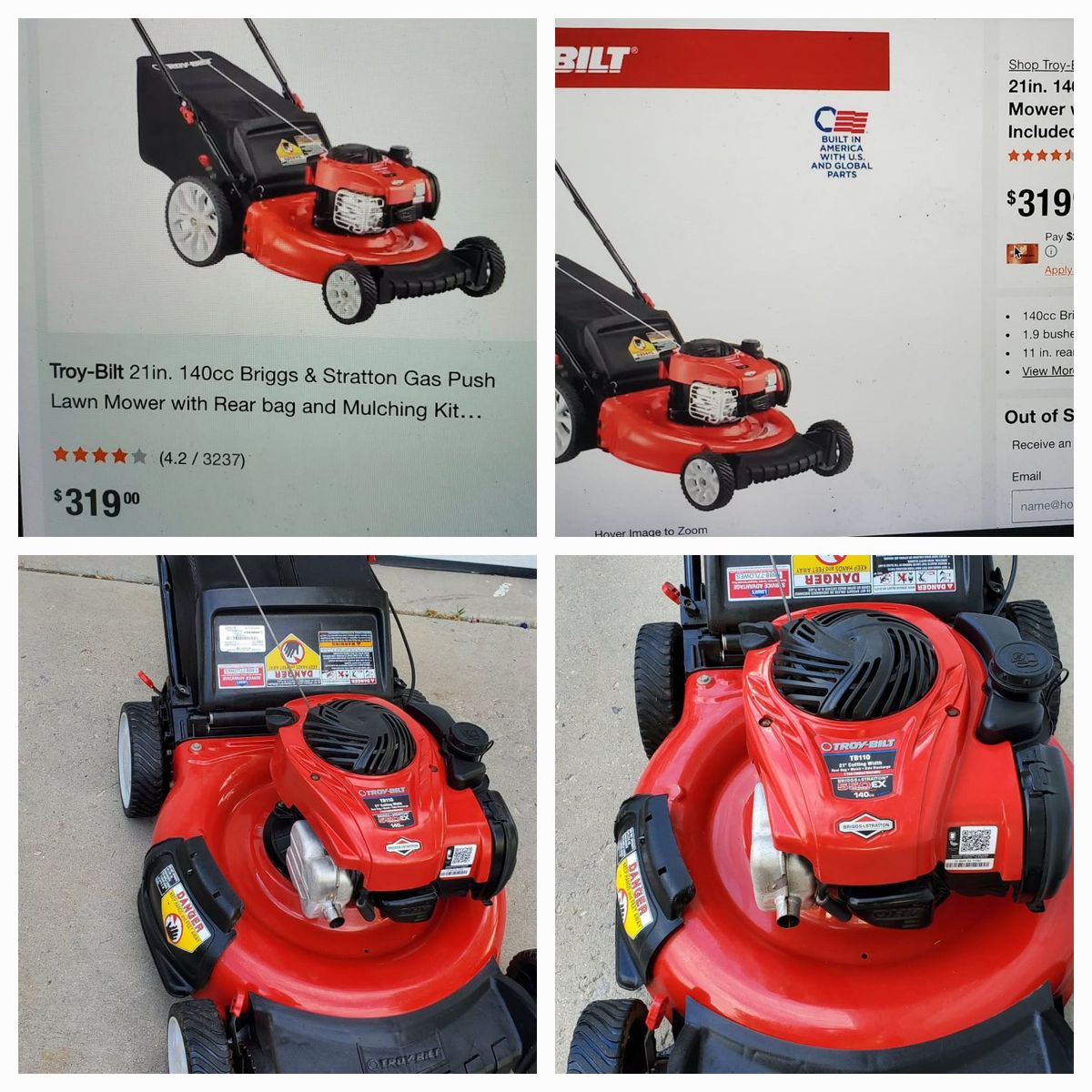 Troy-Bilt with Briggs Stratton engine Lawnmower model TB110 550EX