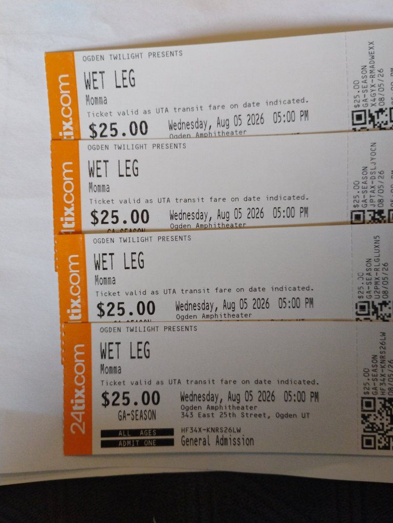 Tomorrow Wet Leg 4 Real Tickets 
SOLD OUT 1st caller wins 30 each
no extra fees! my loss your gain