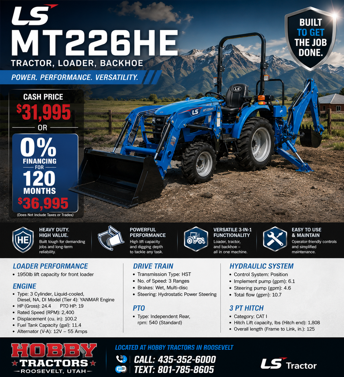NEW LS MT226HE Tractor Package – Loader & Backhoe Included! 