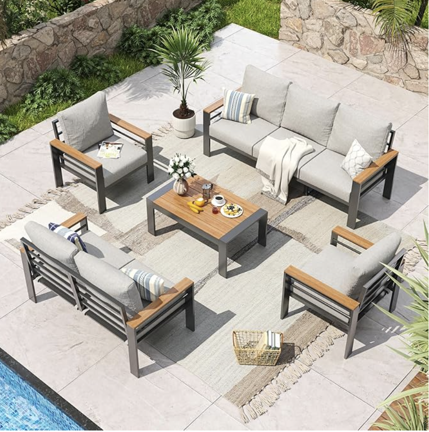Aluminum Patio Furniture Set (7 Seats) Oversized Outdoor Sectional with Coffee Table