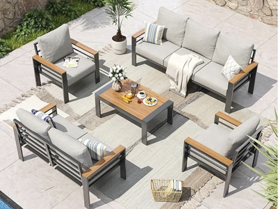 Aluminum Patio Furniture Set (7 Seats) Oversized Outdoor Sectional with Coffee Table