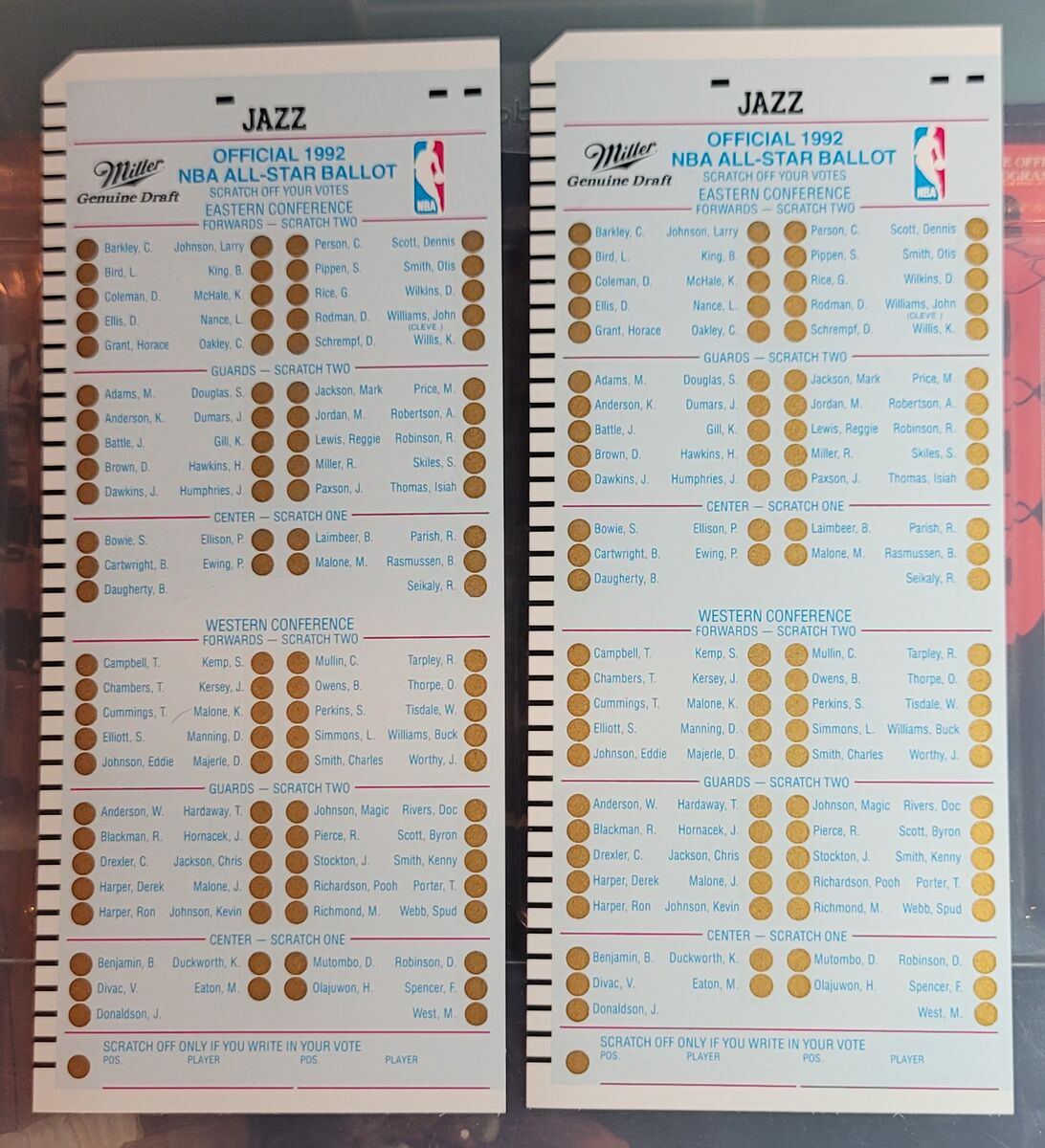 2 Utah Jazz Official 1992 NBA ALL-STAR Ballots - Never Used - New Mint