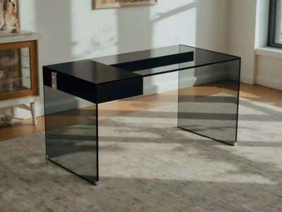 Modern Black Tempered Glass Desk – Hidden Drawer – Brand New