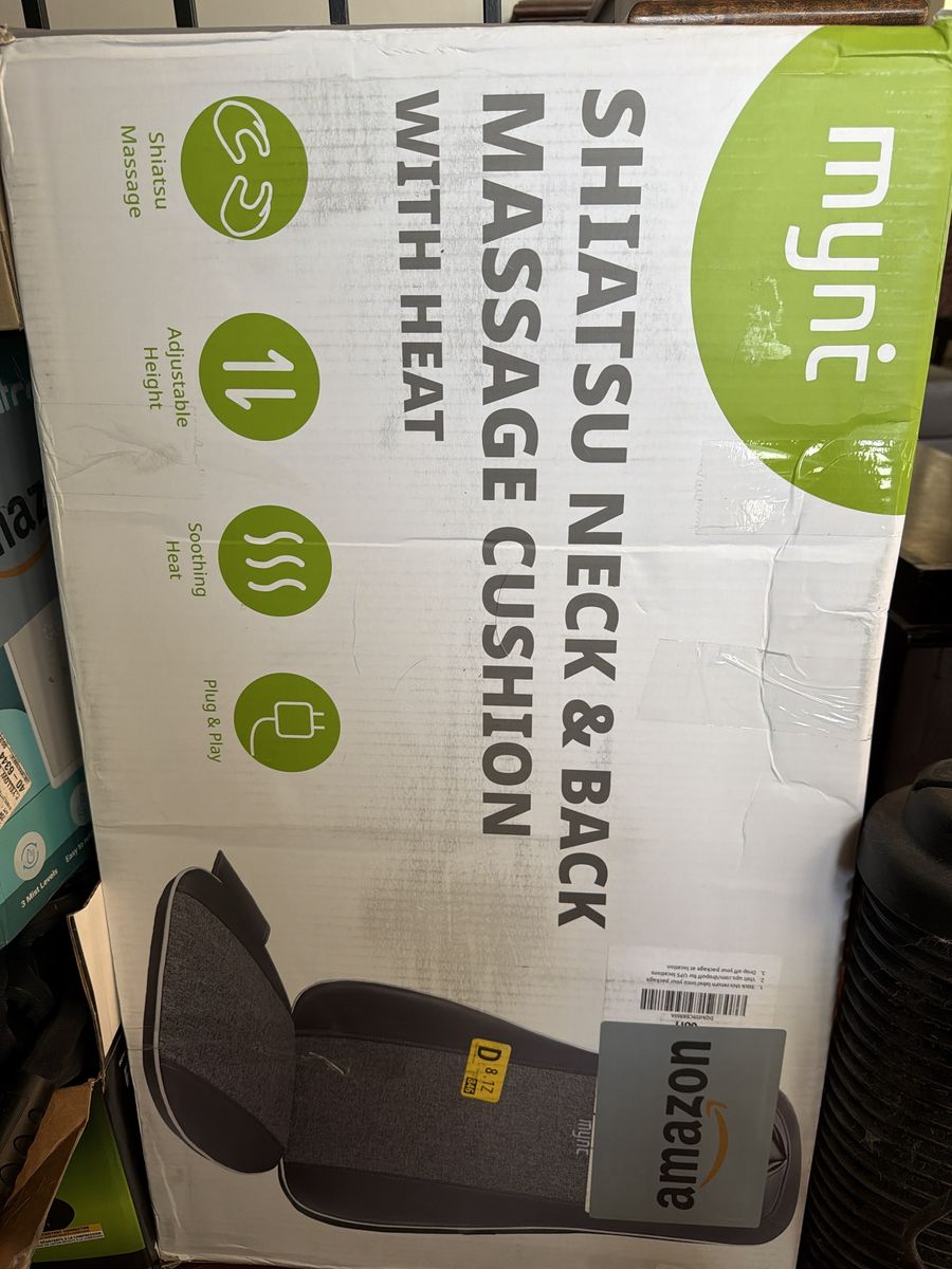 Mynt M14608A01 Shiatsu Neck & Back Massage Cushion with Heat, Adjustable Height