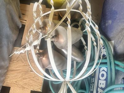 Vintage Metal Planter Basket - White Scrolled Iron Hanging Decor