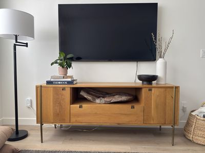 Oak Media Console / TV Stand – Mid-Century Modern with Brass Legs
