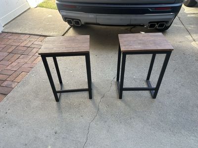 Set of 2 Industrial Metal and Wood Grain End Tables / Accent Tables