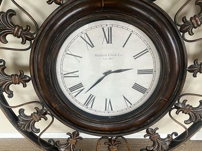 Madison Clock Co. Large Metal Wall Clock with Fleur-de-Lis Frame