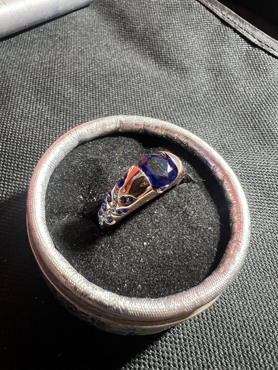 Elegant Synthetic Blue Sapphire Gemstone Ring - Rose Gold Tone Band, Size 10