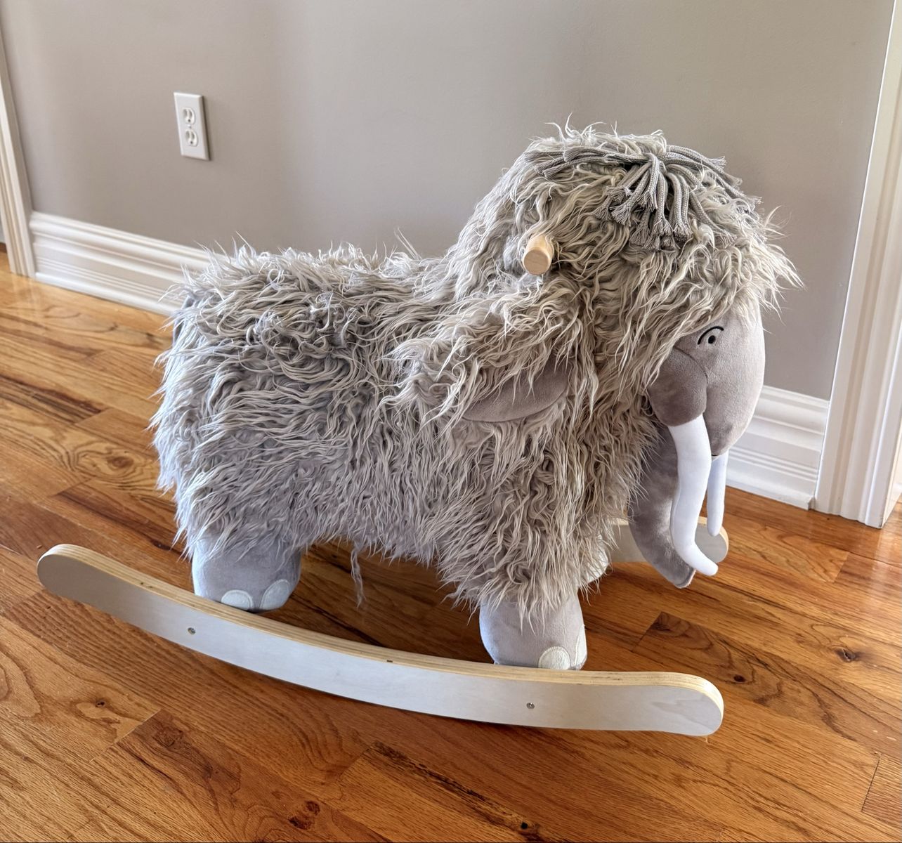 Plush Woolly Mammoth Rocking Animal with Wooden Base