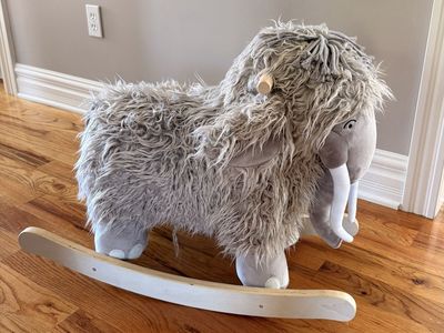 Plush Woolly Mammoth Rocking Animal with Wooden Base