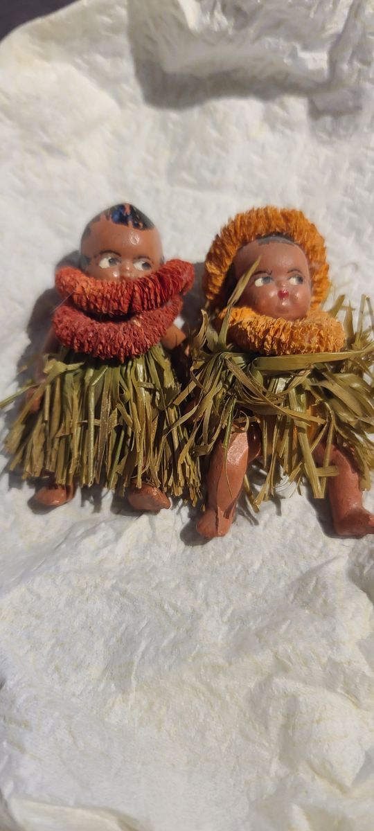 Old 1920s Kewpie Type Hawaiian Dolls Erwin Toy Grass Skirt