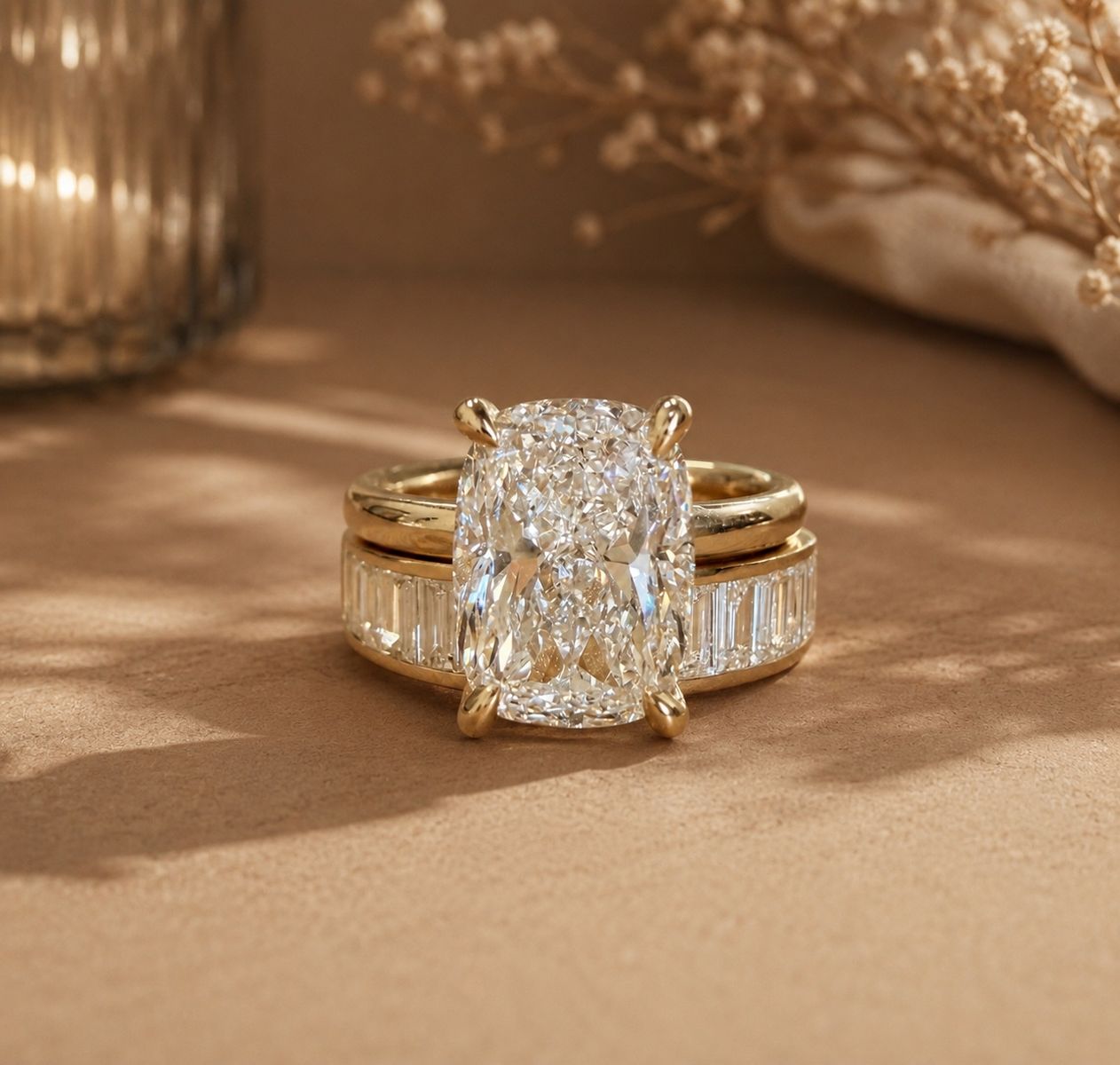 Wedding Ring Set - Cushion & Baguette Cut Lab Grown Diamond Ring