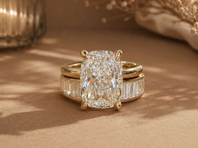 Wedding Ring Set - Cushion & Baguette Cut Lab Grown Diamond Ring