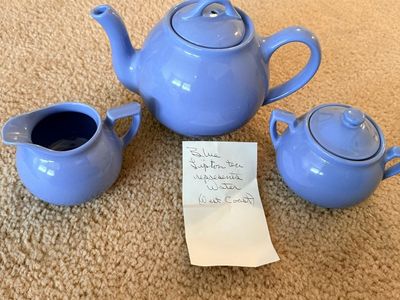 Lipton West Coast Blue Ceramic Teapot, Creamer, & Sugar Bowl Set - Water Representation