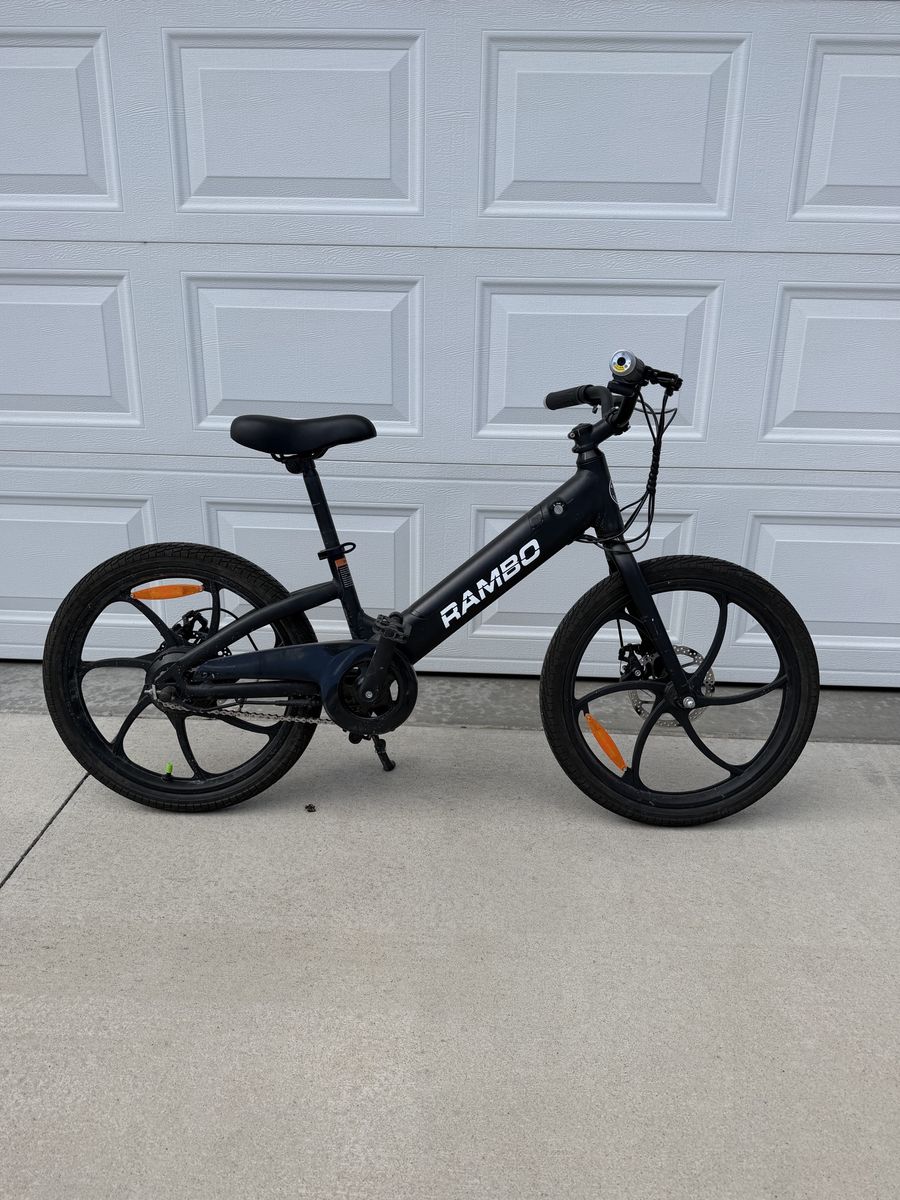 Rambo Kid's 20" Trailbreaker Electric Bike - 250W Motor, Disc Brakes, Black