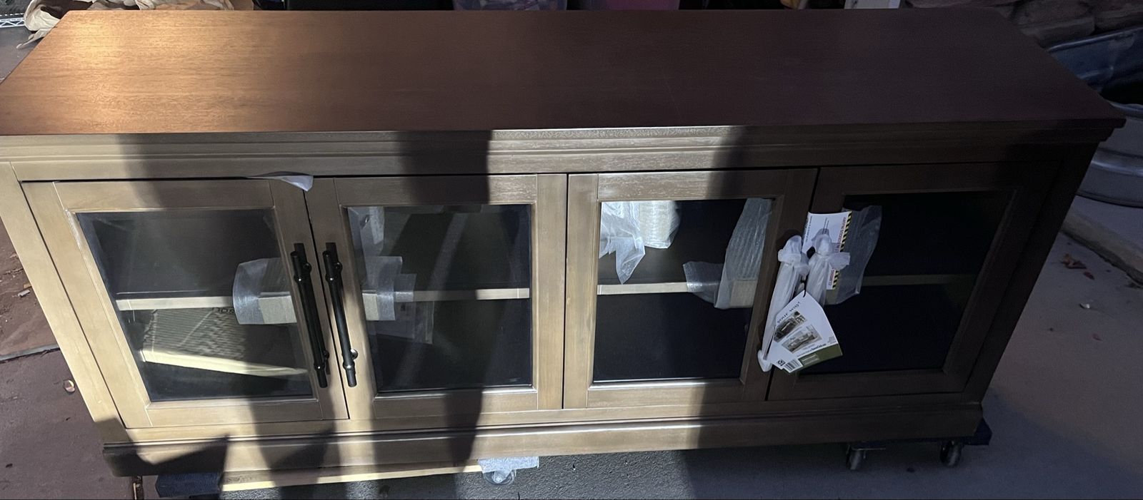Wooden 4-Door Glass Media Console TV Stand Cabinet - new not assembled