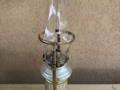 Vintage Kerosene Oil Lantern Lamp, Chrome & Brass Finish, Clear Glass Globe