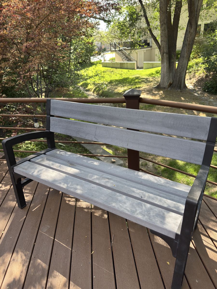 Durable Grey Outdoor Patio Bench - Weather-Resistant Slatted Design for Garden or Deck