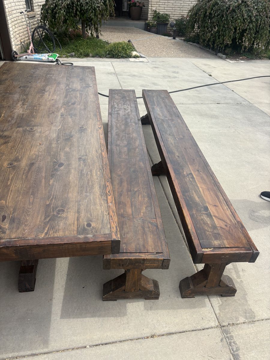 Wooden table and benches