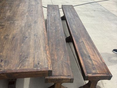 Wooden table and benches
