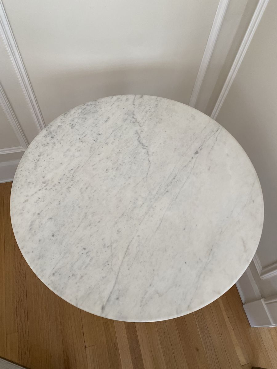 Pottery Barn Rae Bistro Marble Top Table Round 32" Diameter Black Cast Iron Base (Manufactured 2023)
