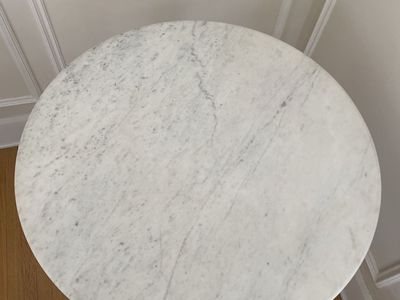Pottery Barn Rae Bistro Marble Top Table Round 32" Diameter Black Cast Iron Base (Manufactured 2023)