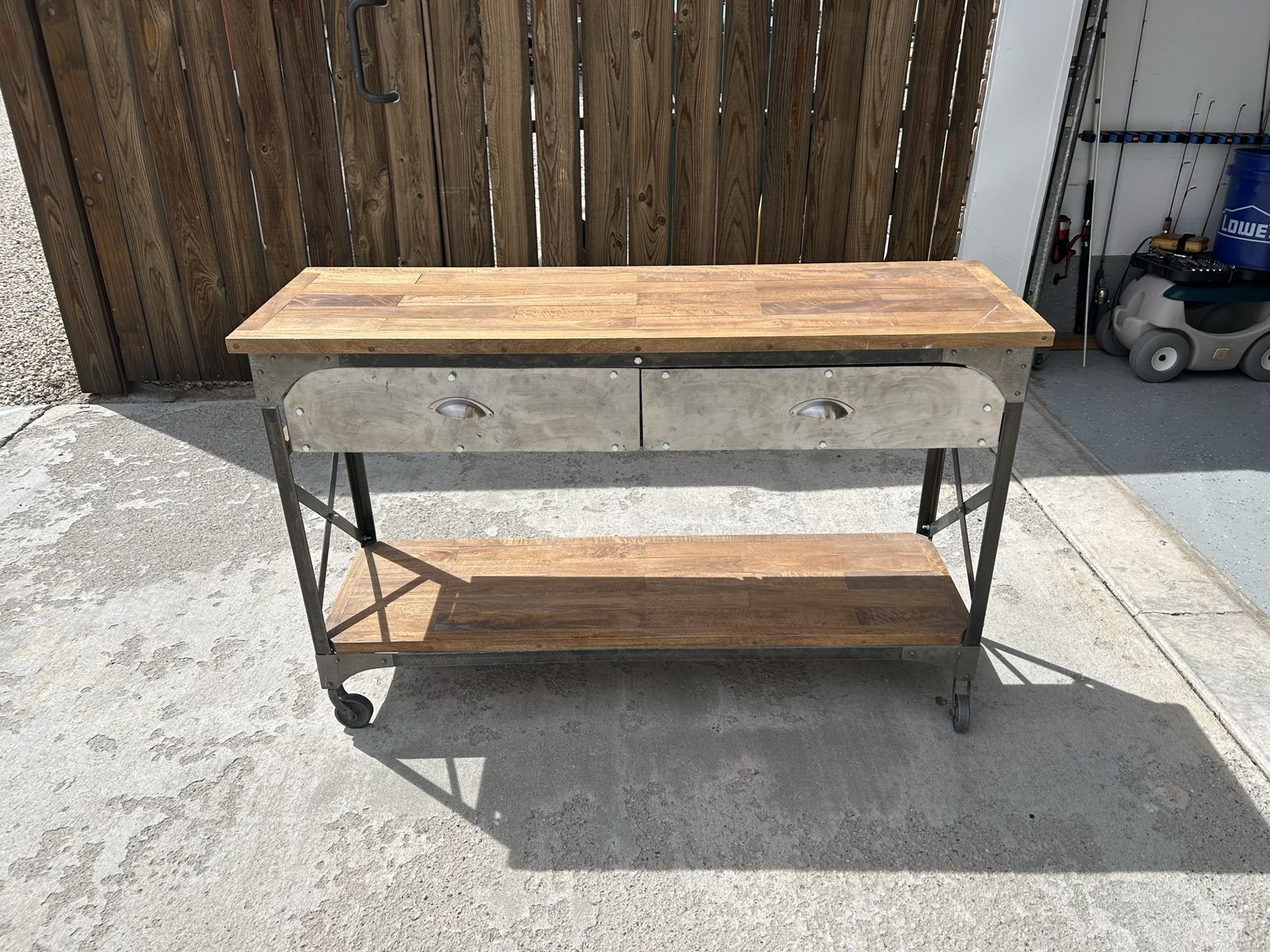 Industrial Wood and Metal Kitchen Island Cart with Drawers and Casters