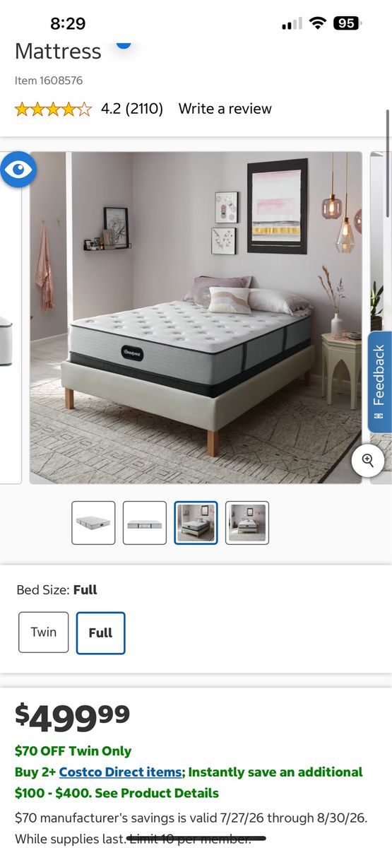 Beautyrest 12" BR800 Medium Mattress ( full )
