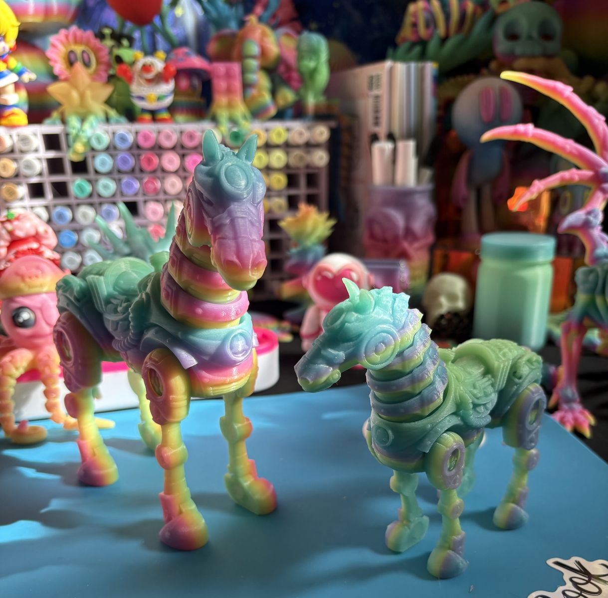 3D Printed Print Rainbow Glow In The Dark Giant Flexi Skeleton Steampunk Horse  Fidget Fidgets Toy Toys Articulating Figure