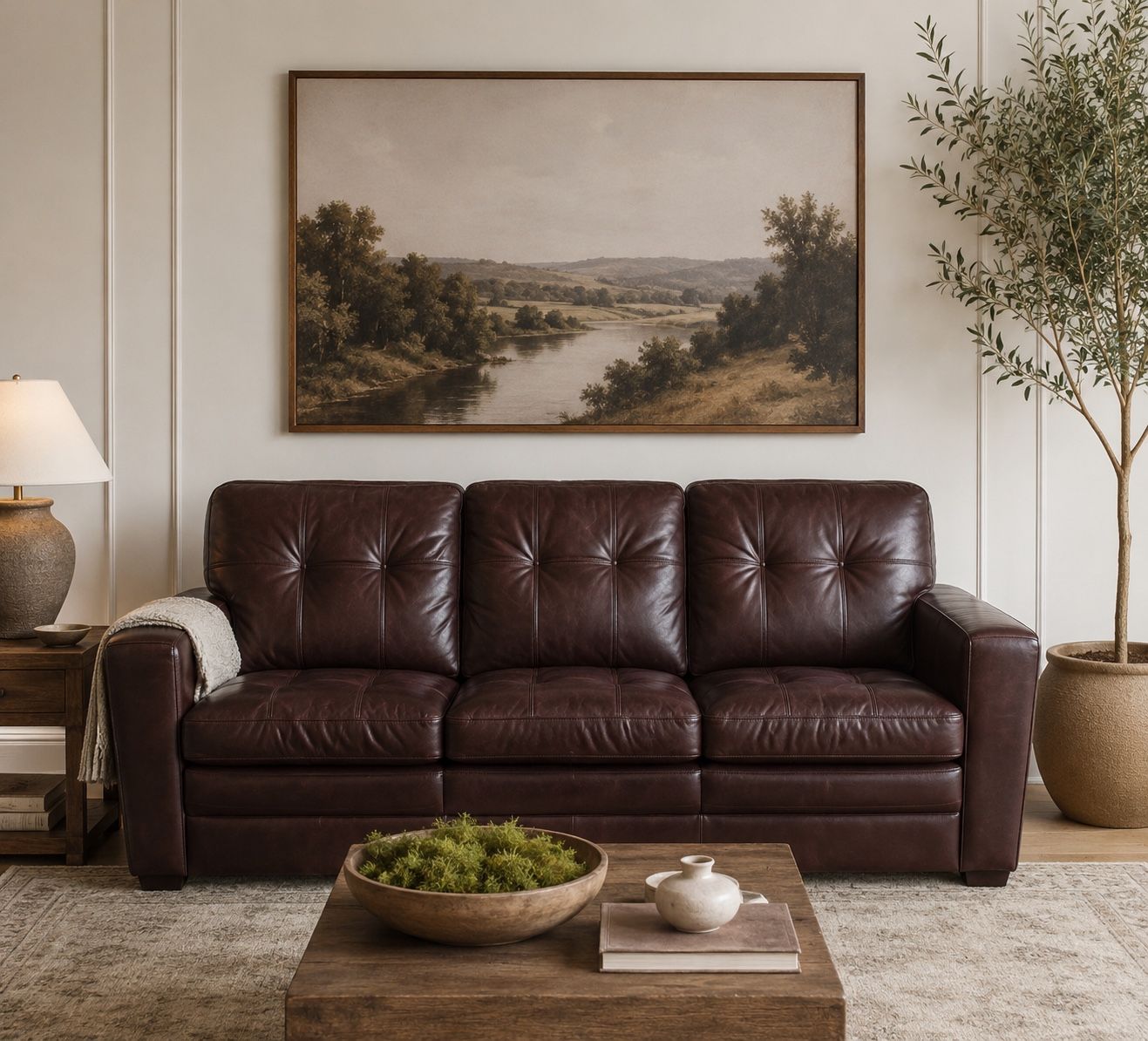 Leather Tufted Sofa – Rich chocolate Color