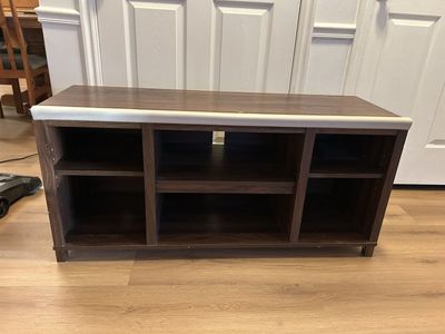 Dark Wood Media Console TV Stand with 6 Shelves and Cable Management