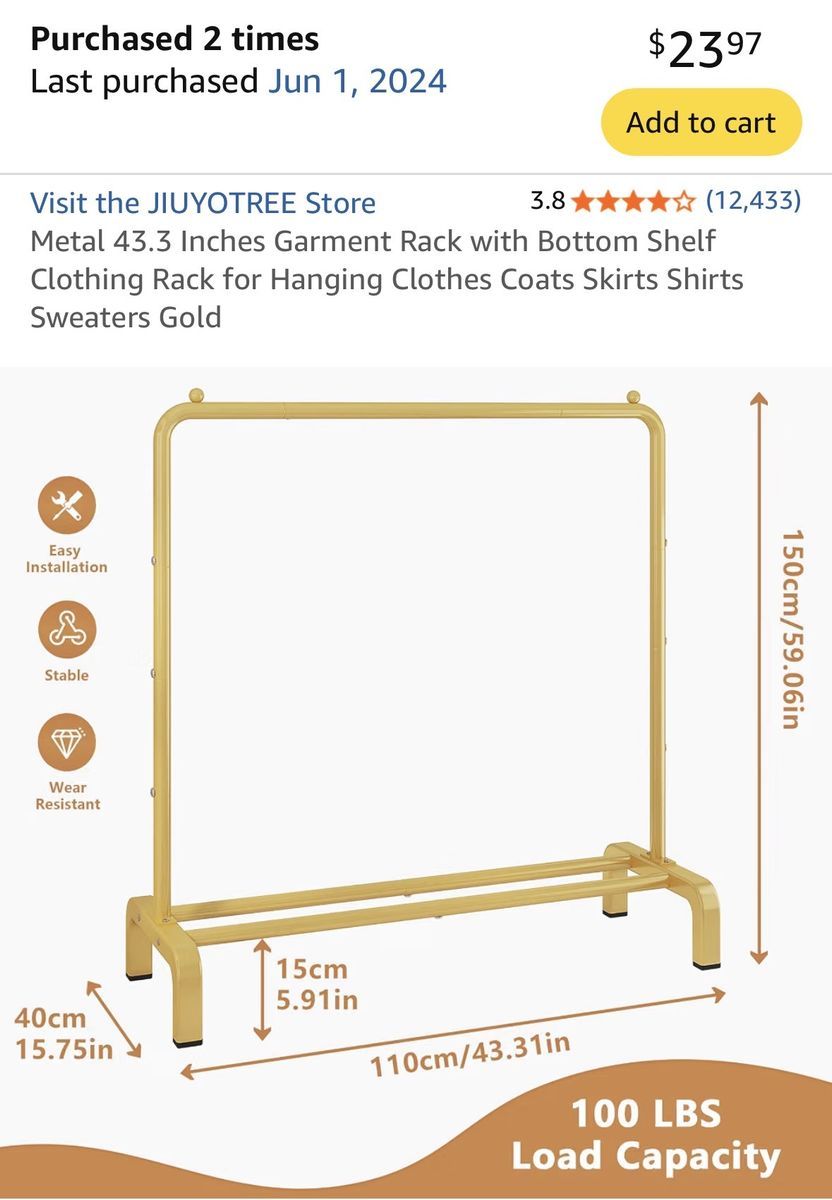Metal Garment Rack - Gold