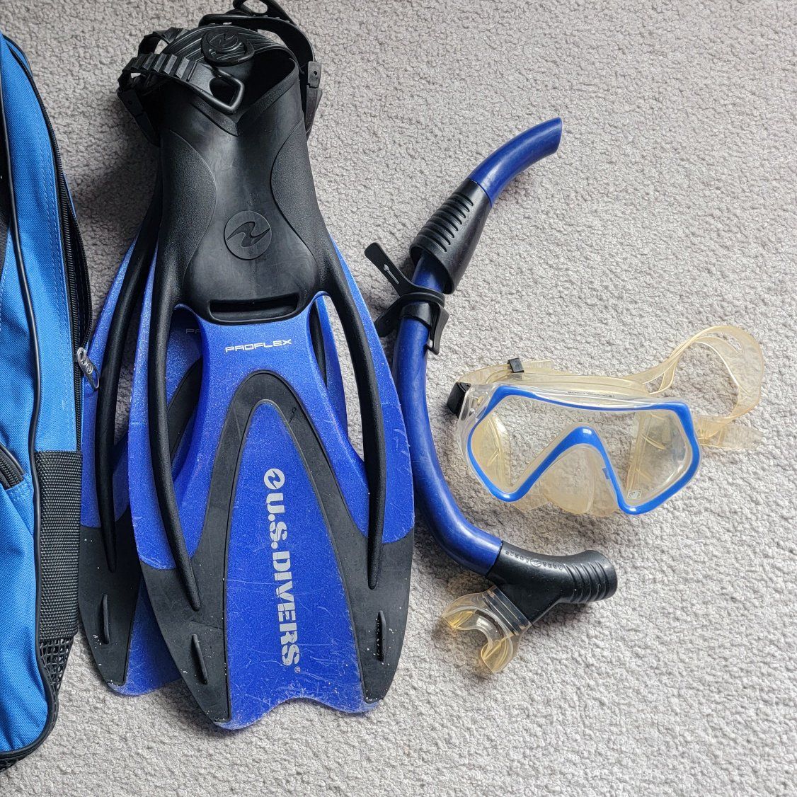 US Divers snorkel, mask and adjustable fins
