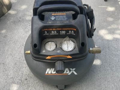 NuMax 3 Gallon Oil-Free Pancake Air Compressor 0.5 HP 100 Max PSI