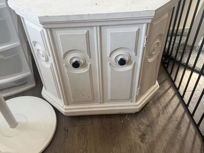 White Hexagon Accent End Table with Cabinet Storage