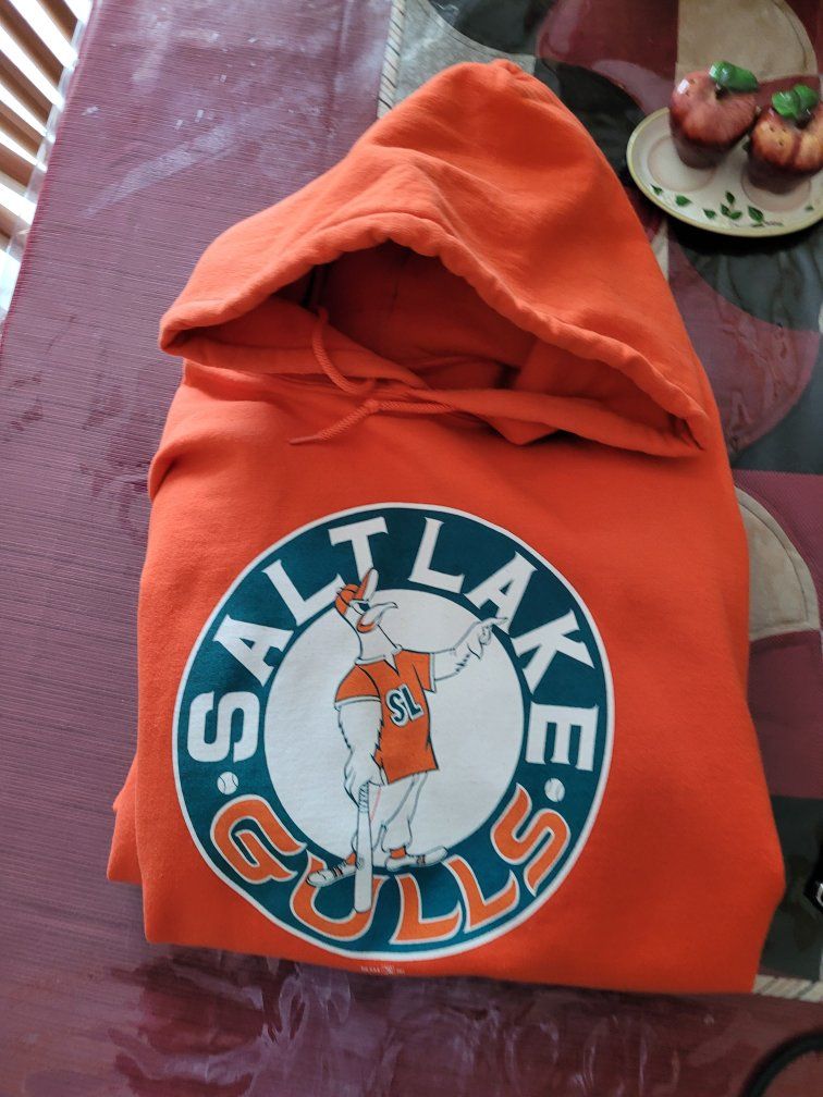Salt Lake Gulls 2XL Orange Pullover Hoodie with Baseball Seagull Logo