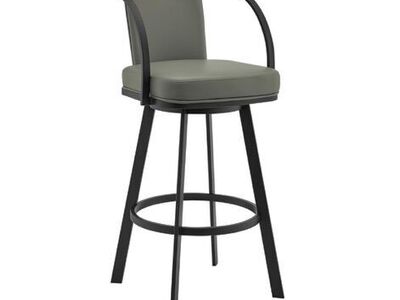 Livingston 30 Gray Leather Swivel Bar Stool, New