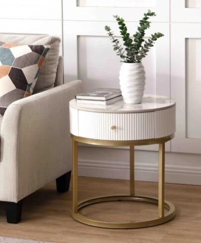 19.68in Modern Marble Nightstand w/ Drawer,