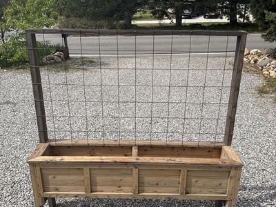Rustic cedar raised garden bed with trellis