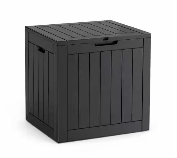 Outdoor Storage Deck Box 35 Gallon – Poly Resin w/Lockable Lid – Black