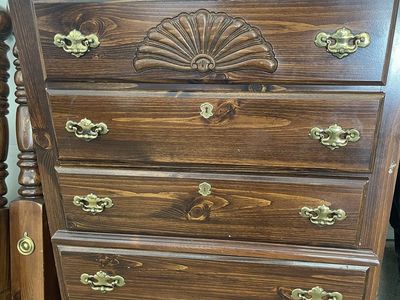 Solid Wood Antique Dresser with Carved Shell Detail