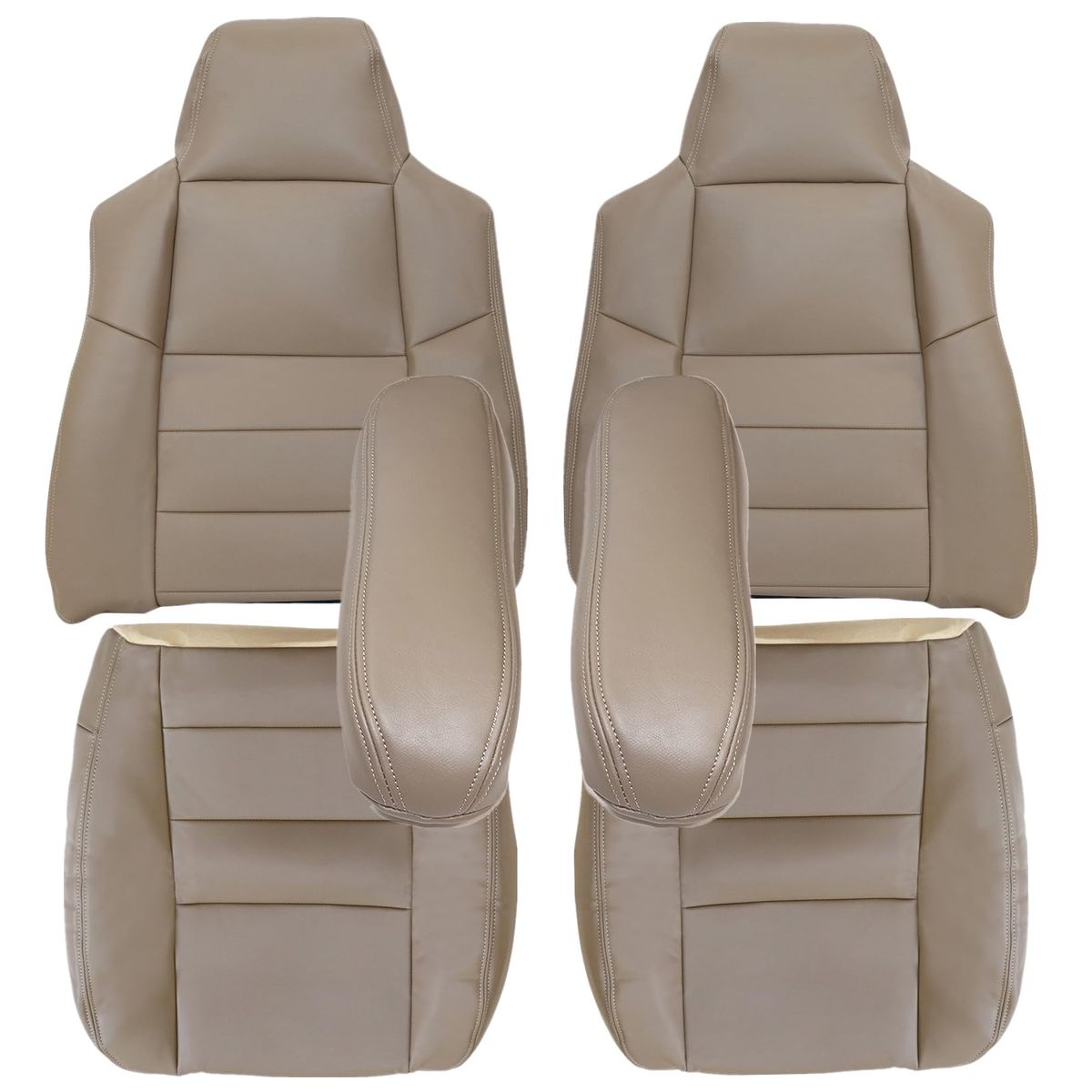 New Tan Leather Driver & Passenger Side Bottom & Top Seat/Armrest Covers